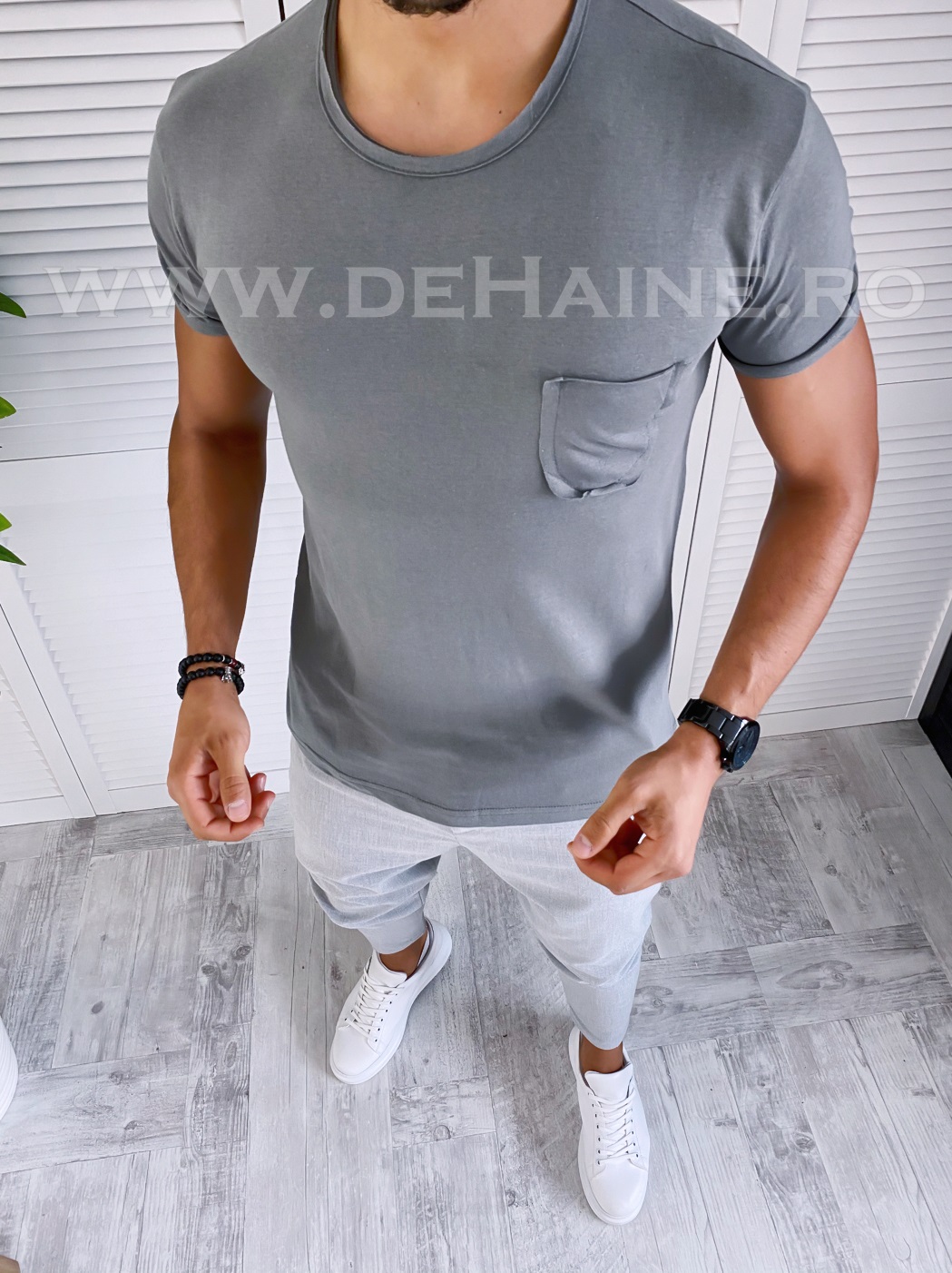 Tricou barbati gri slim fit b2418 x